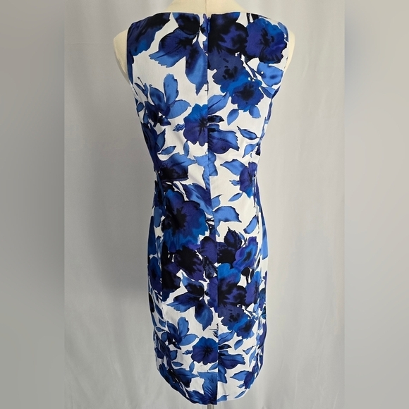 Lauren Ralph Lauren Blue Floral Sleeveless Cotton Sheath Dress Sz. 4 - Picture 4 of 10